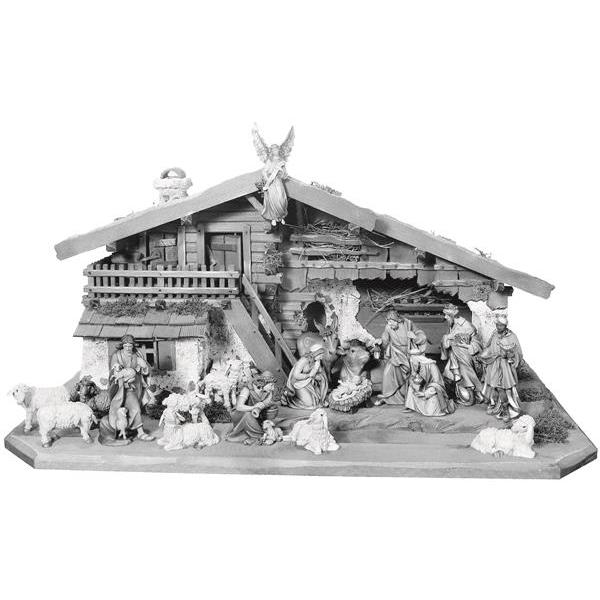 Nativity set 14 pcs with stable - natural