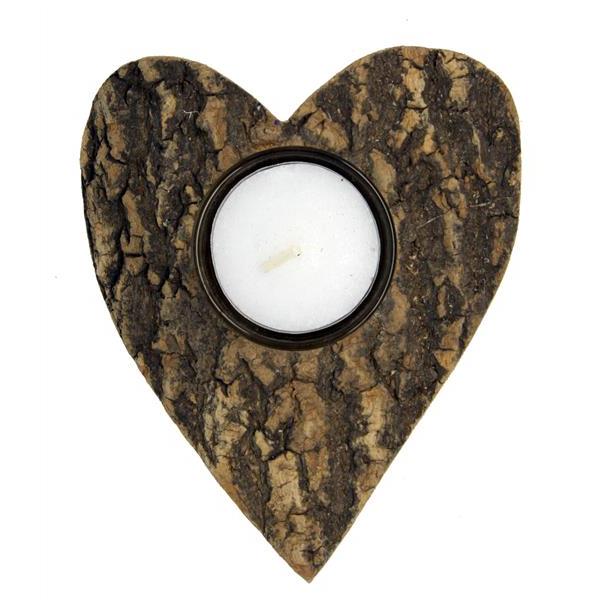 Wooden heart with tealight - natural
