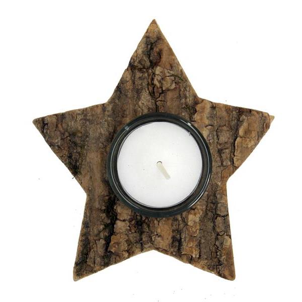 Wooden star with tealight - natural