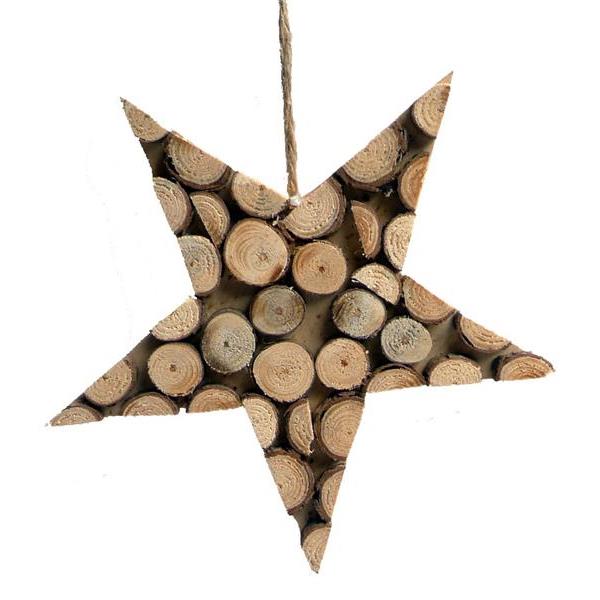 Star with wooden circles - natural