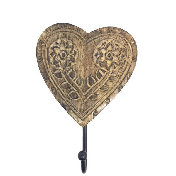 Heart shaped coat hanger in walnut - natural