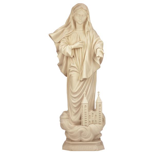 Our Lady of Medjugorje with church - Linden wood carved - natural