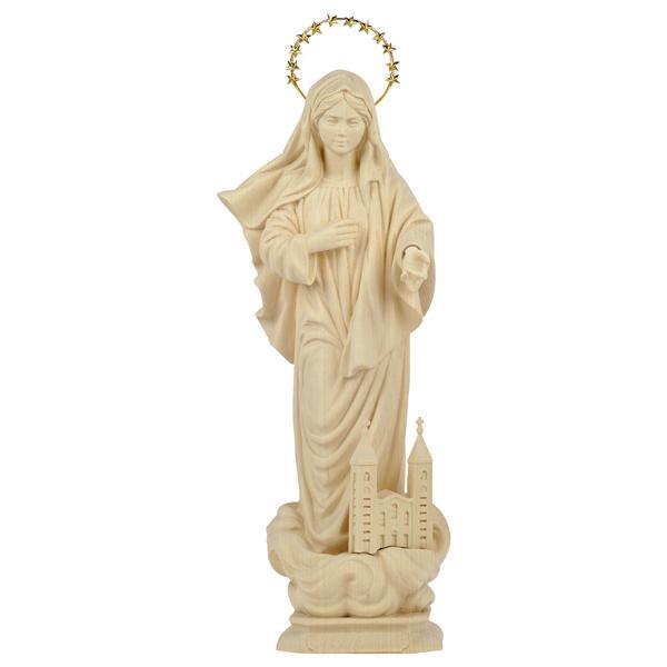 Our Lady of Medjugorje with church with Halo 12 stars brass - natural
