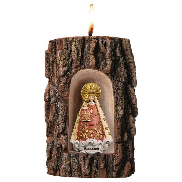 Our Lady of Mariazell in grotto elm with candle - color