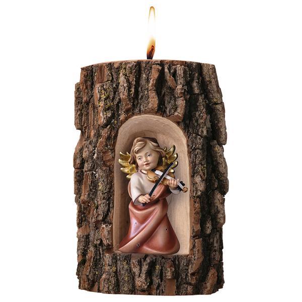 Heart Angel with violine in Grotto elm with candle - color