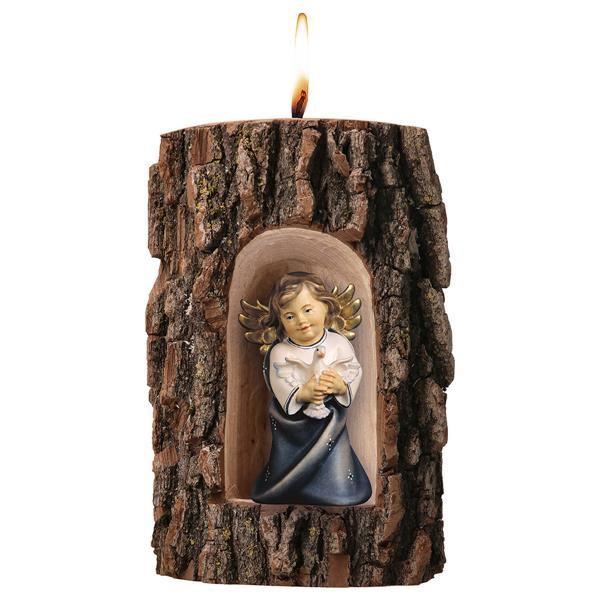 Heart Angel with dove in Grotto elm with candle - color blue