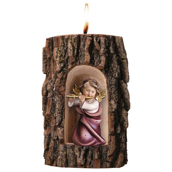 Heart Angel with flute in Grotto elm with candle - color