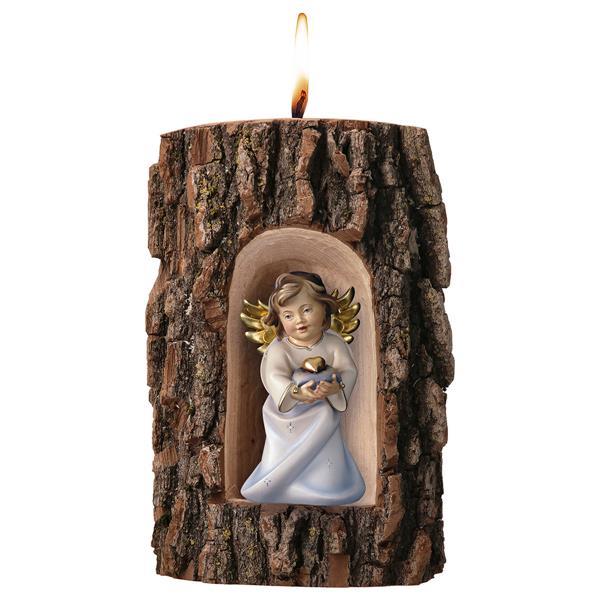 Heart Angel with heart in Grotto elm with candle - color