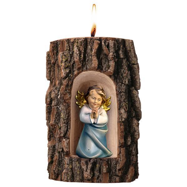 Heart Angel praying in Grotto elm with candle - color blue