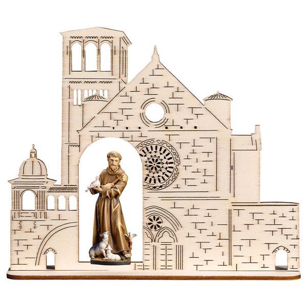 St. Francis of Assisi with animals + Basilica - color