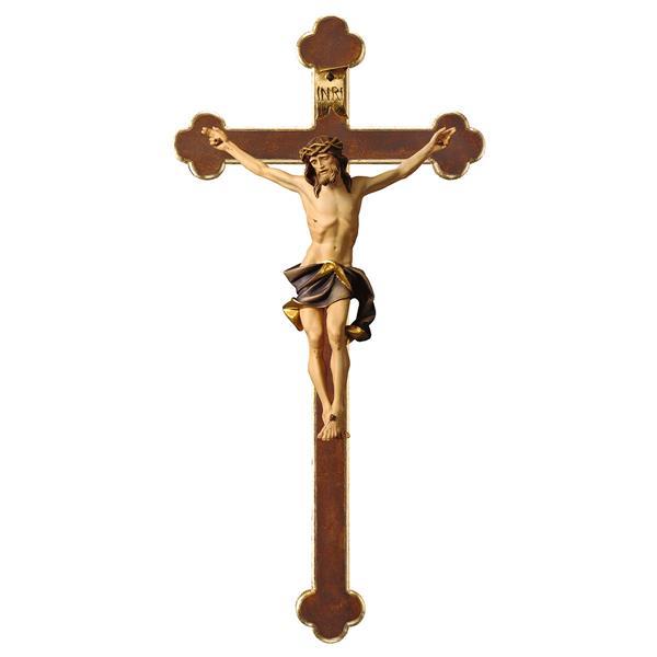 Crucifix Nazarean - Baroque cross - Linden wood carved - color blue
