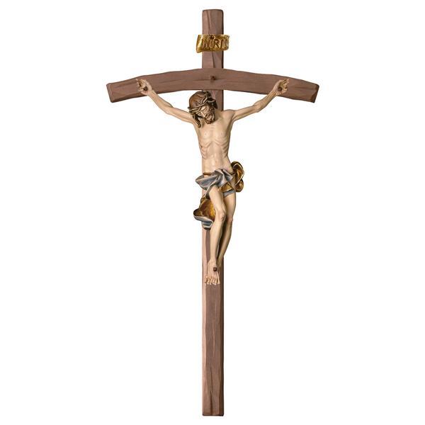Crucifix Baroque - Cross bent - Linden wood carved - color blue
