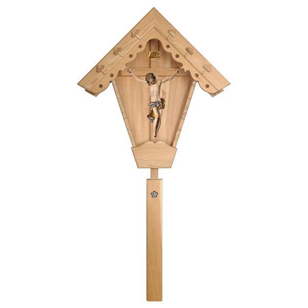 Crucifix Baroque - Field cross Larch -  Linden wood carved - color blue