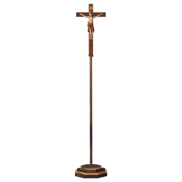 Processional cross with Corpus Romanic with crown - antique with gold leaf