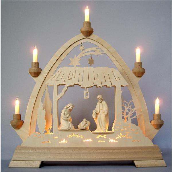 Gothic arch with holy family  42,5x40x7 cm - natural