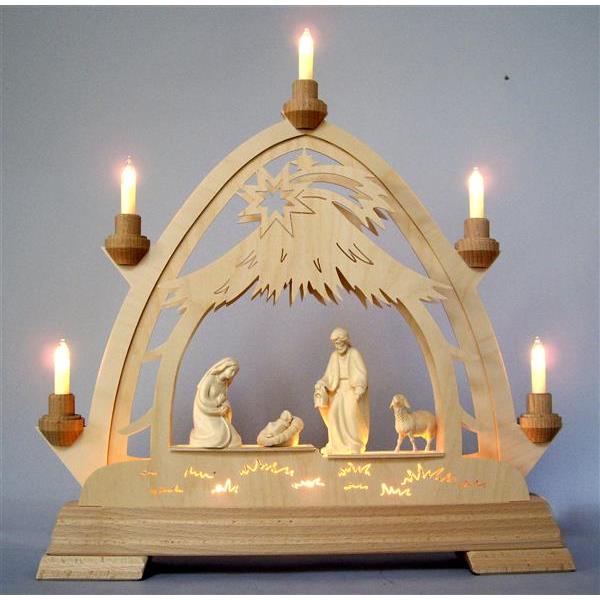 Gothic arch + holy family+sheep 42,5x40x7cm - natural