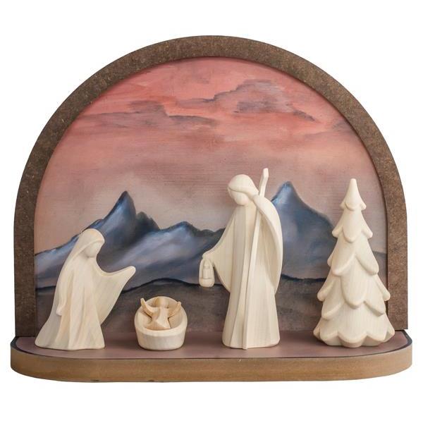 Round arch red with frame and Holy Family Aram+tree - natural