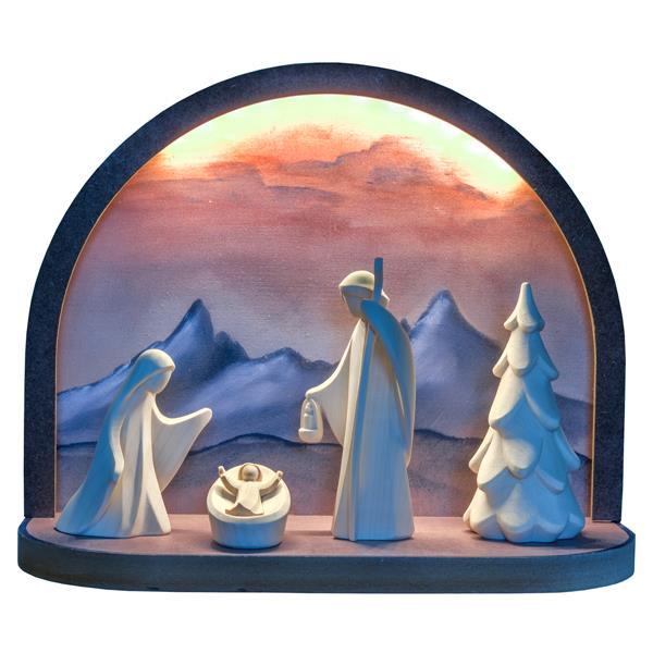 Round arch red LED with Holy Family Aram+tree - natural