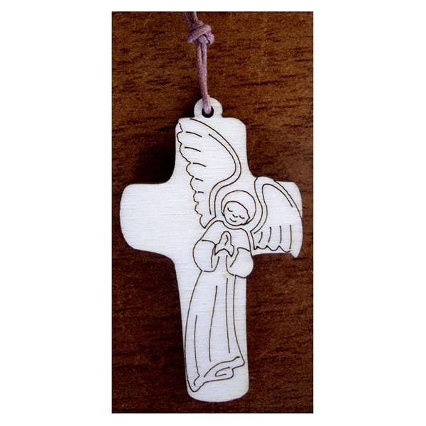 Mini cross with guardian angel with cord - -