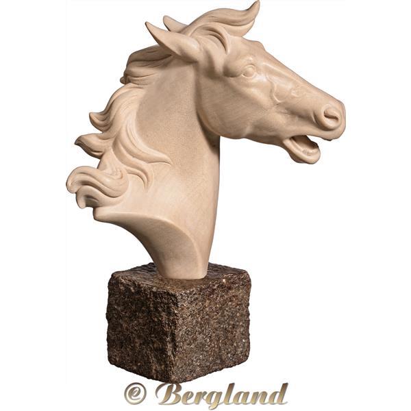 Horse head on stone base - natural