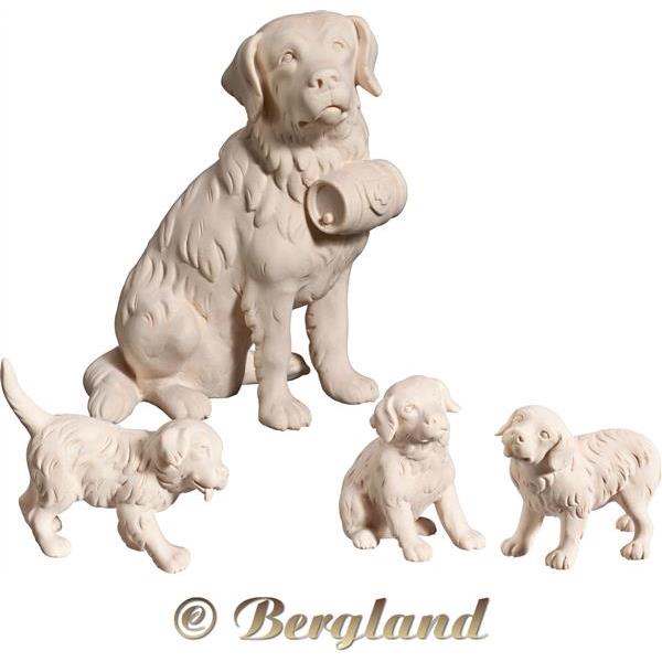 Saint Bernard with barrel and puppies (4 pieces) - natural